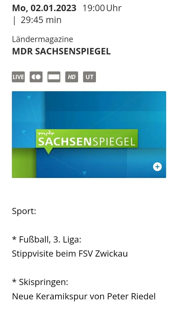 Dokumentdarstellung zu „Programmtipp im MDR Sachsenspiegel“